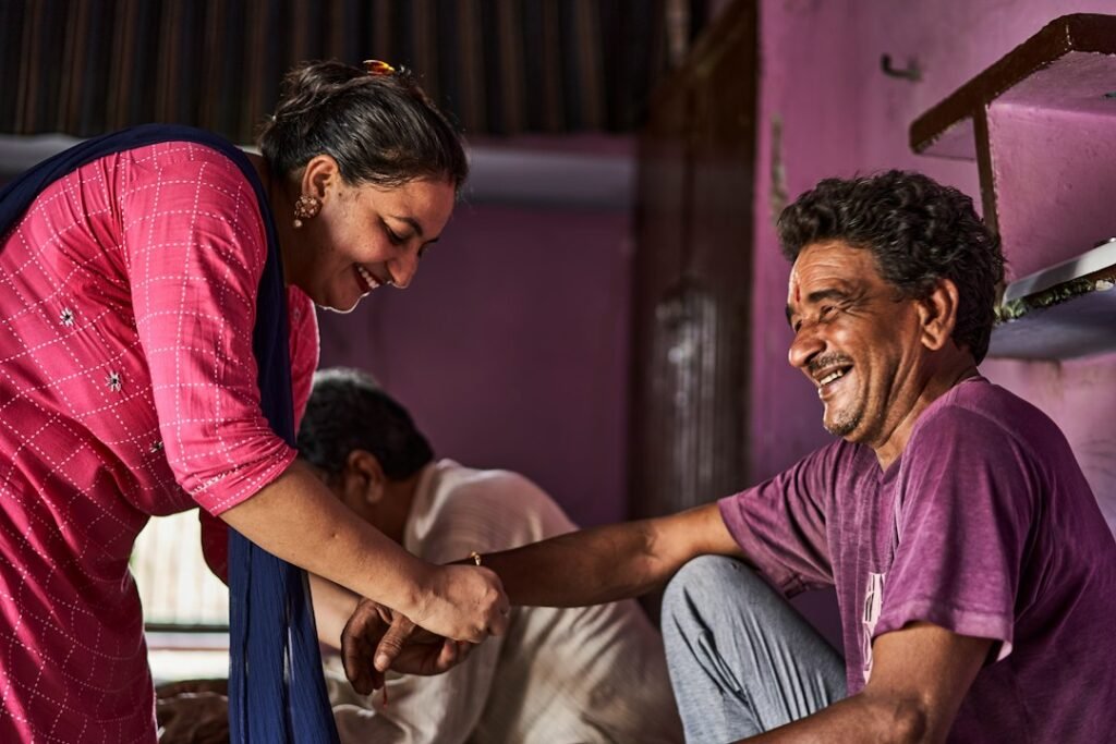 An older adult within a family or community setting, representing the social tension between ageing and elder respect