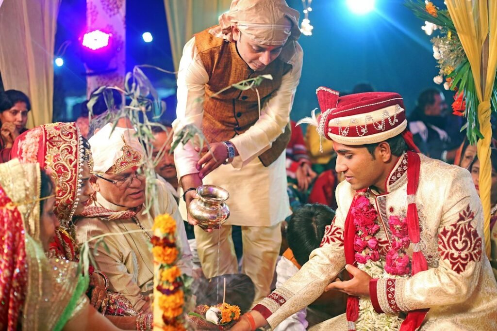 A Hindu ceremonial setting in India where an auspicious time may be selected for ritual action
