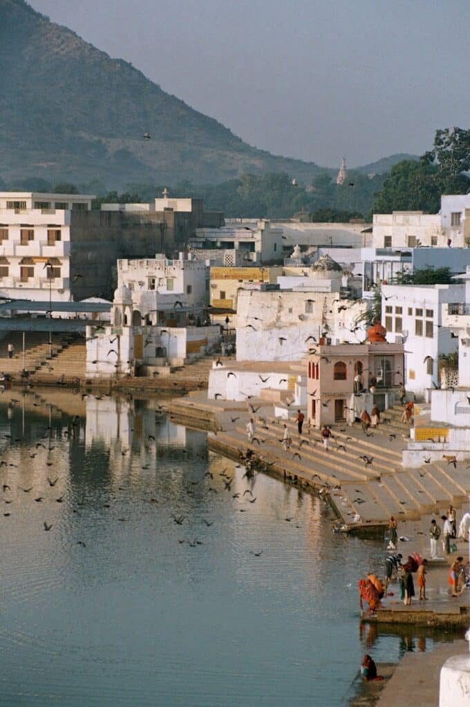 Bathing ghats along Pushkar Lake in Rajasthan, India