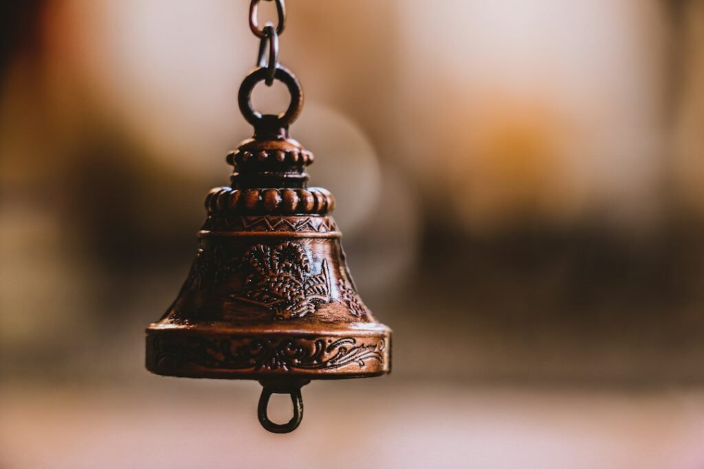 Large bell or gong used in a religious setting to mark ritual time and attention
