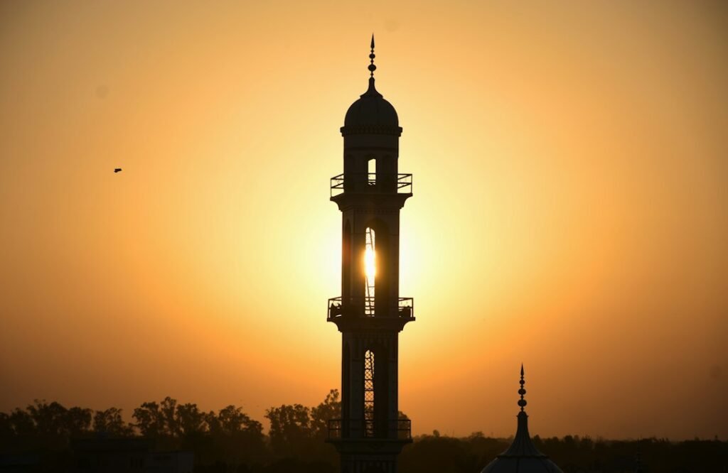 A fasting observance at sunset with simple food and water, representing religious fasting as a disciplined practice
