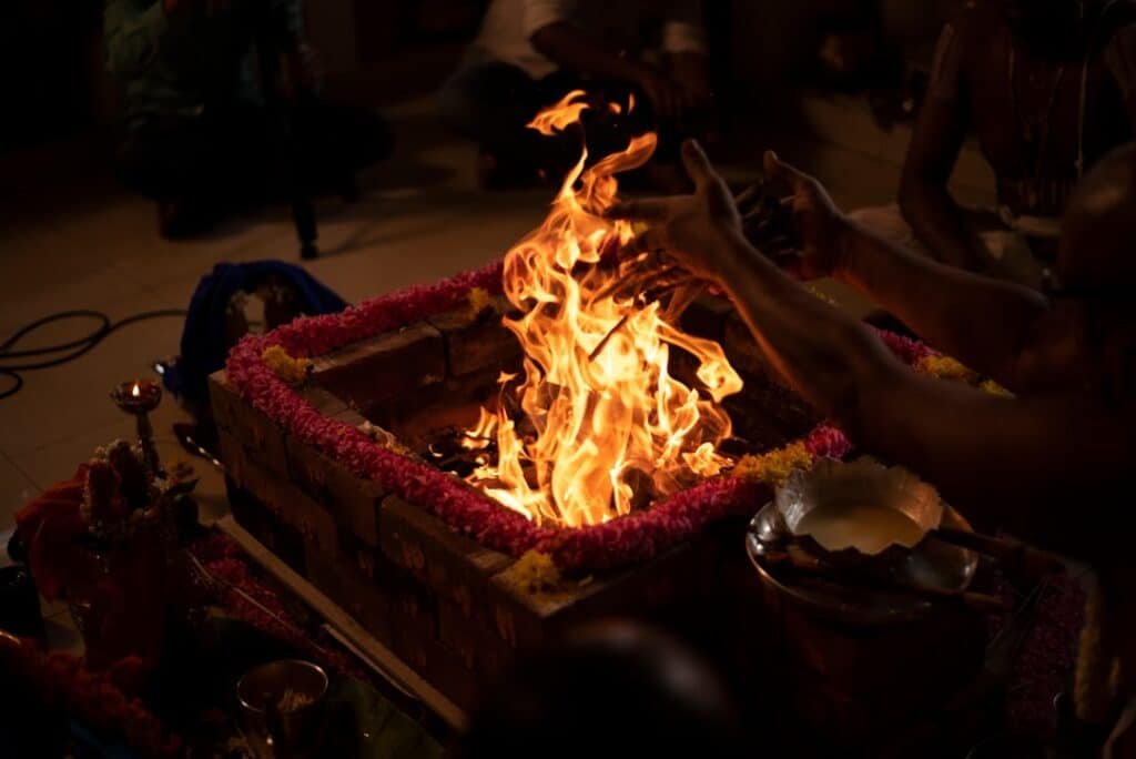 Ritual fire used in a Hindu ceremonial setting