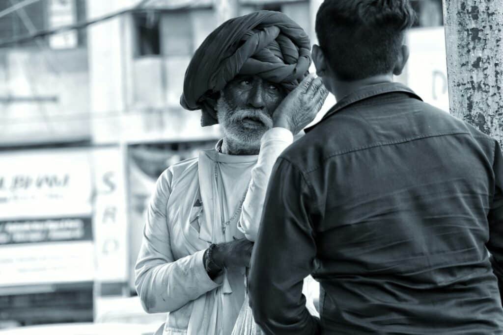 A Sikh man wearing a turban, representing the Sikh practice of keeping uncut hair and covering it with a dastar