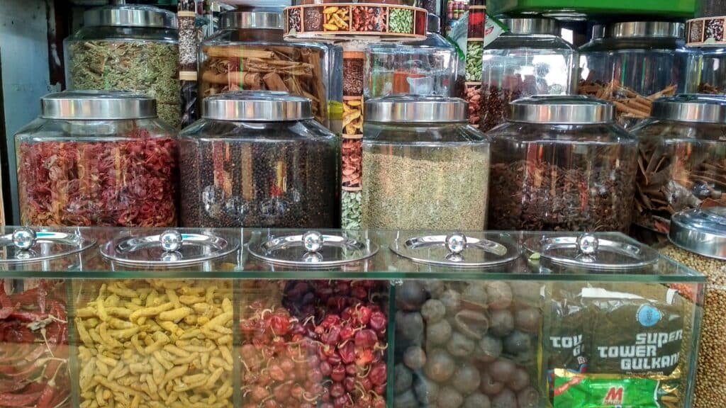 Spices displayed at Palayam Market in Thiruvananthapuram, Kerala