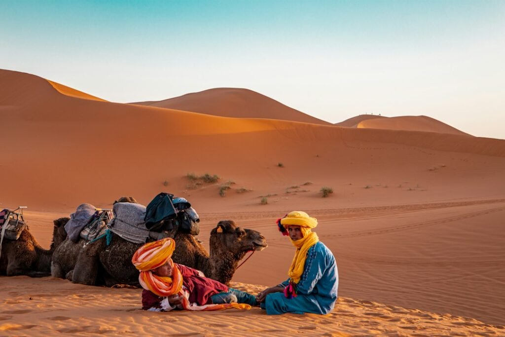 People wearing traditional clothing adapted to local climate, movement and everyday work