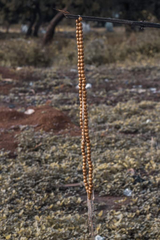 Wooden prayer beads used to count repeated prayers, mantras or devotional recitations